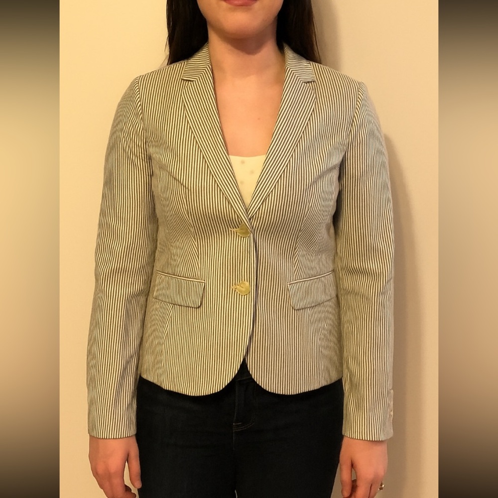Talbots Navy & White Striped Blazer Classic Tailored Design Women’s Size 4 NWOT